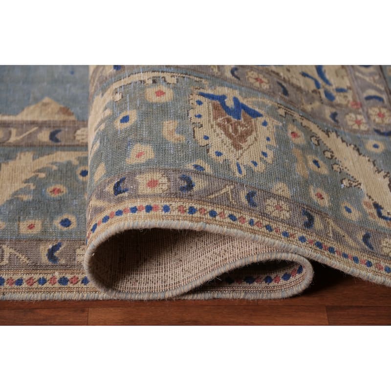 Medallion Tabriz Persian Area Rug Hand-Knotted Light Blue Wool Carpet - 8'5"x 11'2"