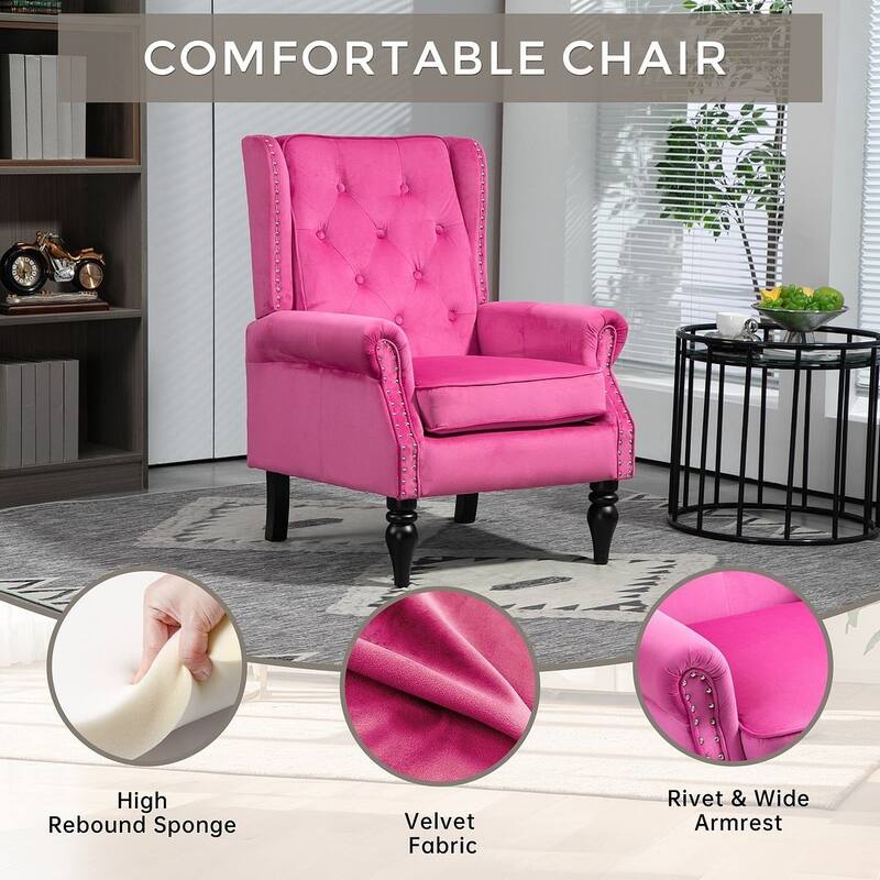 Transitional Wingback Accent Chair Armchair with Sturdy Wood Legs