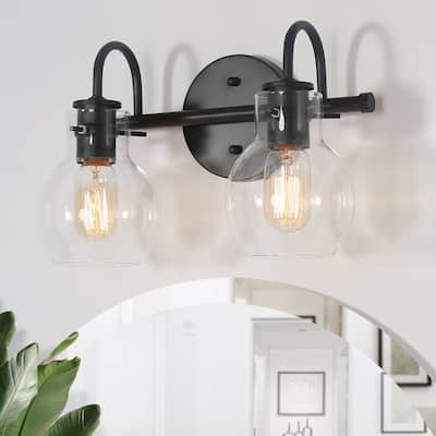 Modern 2-light Black Bathroom Vanity Lights Linear Glass Bell Wall Sconces