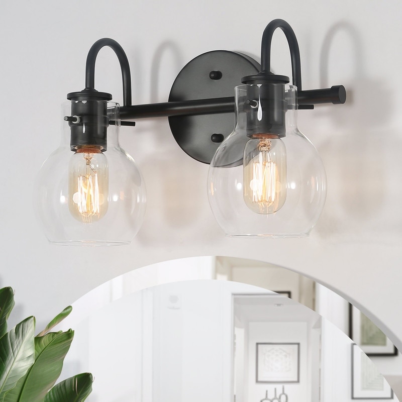 Modern 2-light Black Bathroom Vanity Lights Linear Glass Bell Wall Sconces