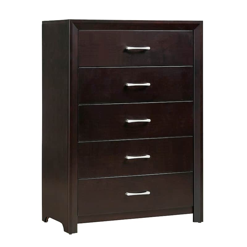 5pc Bedroom Set Espresso Finish Bed Nightstand Dresser Mirror Chest