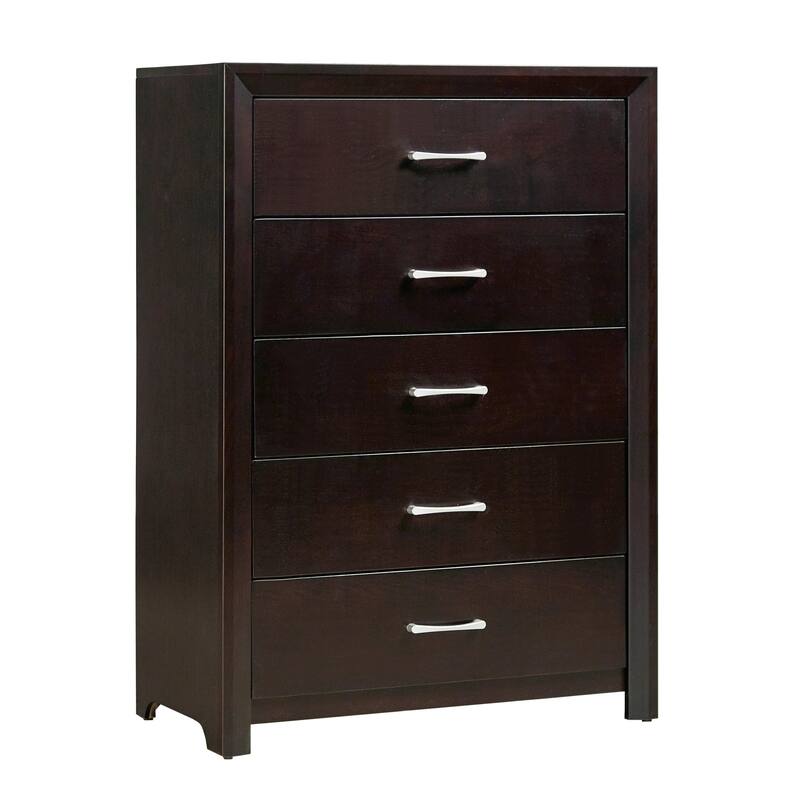 Contemporary 3pc Bedroom Espresso Finish Bed Chest Nightstand Set