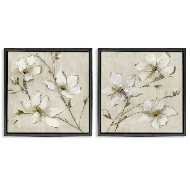 Stupell Outstretched Dogwood Branches Framed Floater Canvas Wall Art Design By Sally Swatland (Set of 2) - 25 x 25 - Black