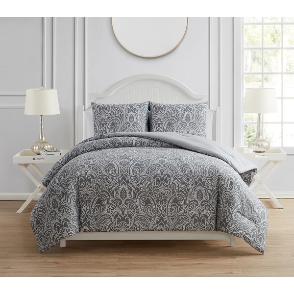 Tahari Home Abby Grey Damask Comforter Set - Overstock ...
