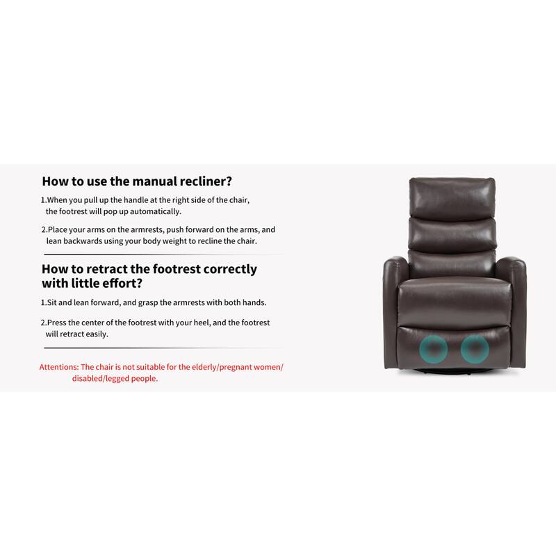 Roomfitters Manual Swivel Rocker Recliner Chair with Heat and Massage Fabric Glider Lounge Sofa for Living Room