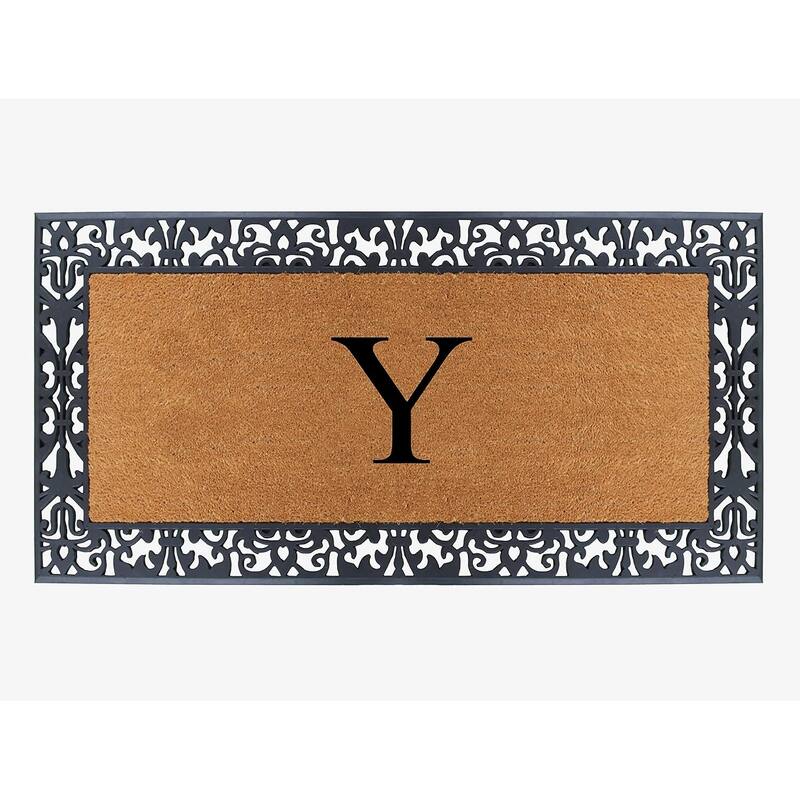 A1HC Rubber and Coir Paisley Border Heavy Duty Non-Slip Durable Double Door Monogrammed Doormat 30"X60", Black - Y