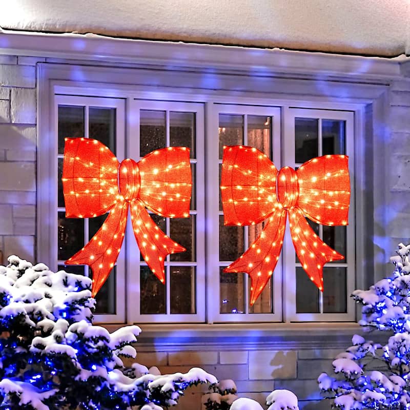 Costway 37” Lighted Christmas Bow Decoration with 150 Warm White LED - Red - See Details
