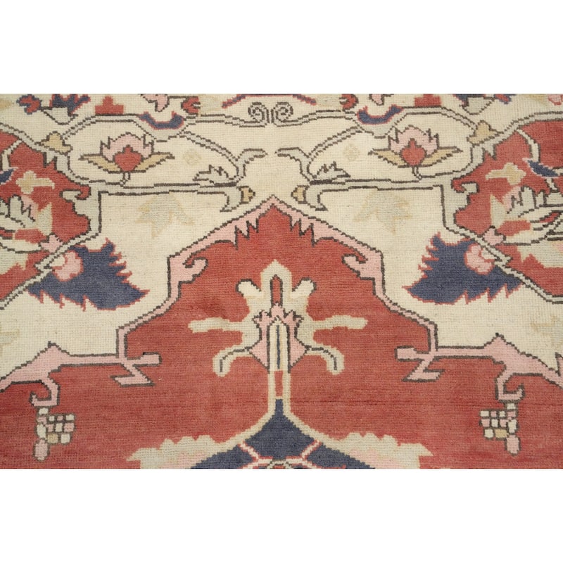 Hand Knotted Oriental 100% Wool Carpet Traditional Medallion Oranges & Rust Heriz (serapi) Area Rug - 9' 10'' X 8' 0''