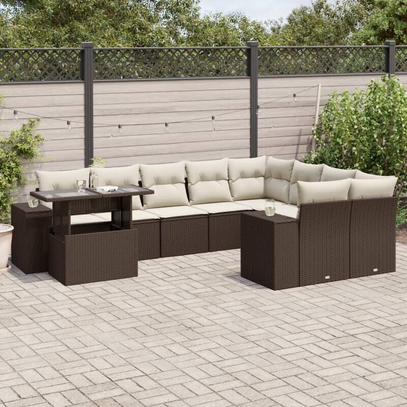 vidaXL Patio Sofa Set with Cushions Outdoor Furniture 10 Piece Poly Rattan - 21.7 x 39.4 x 28.7