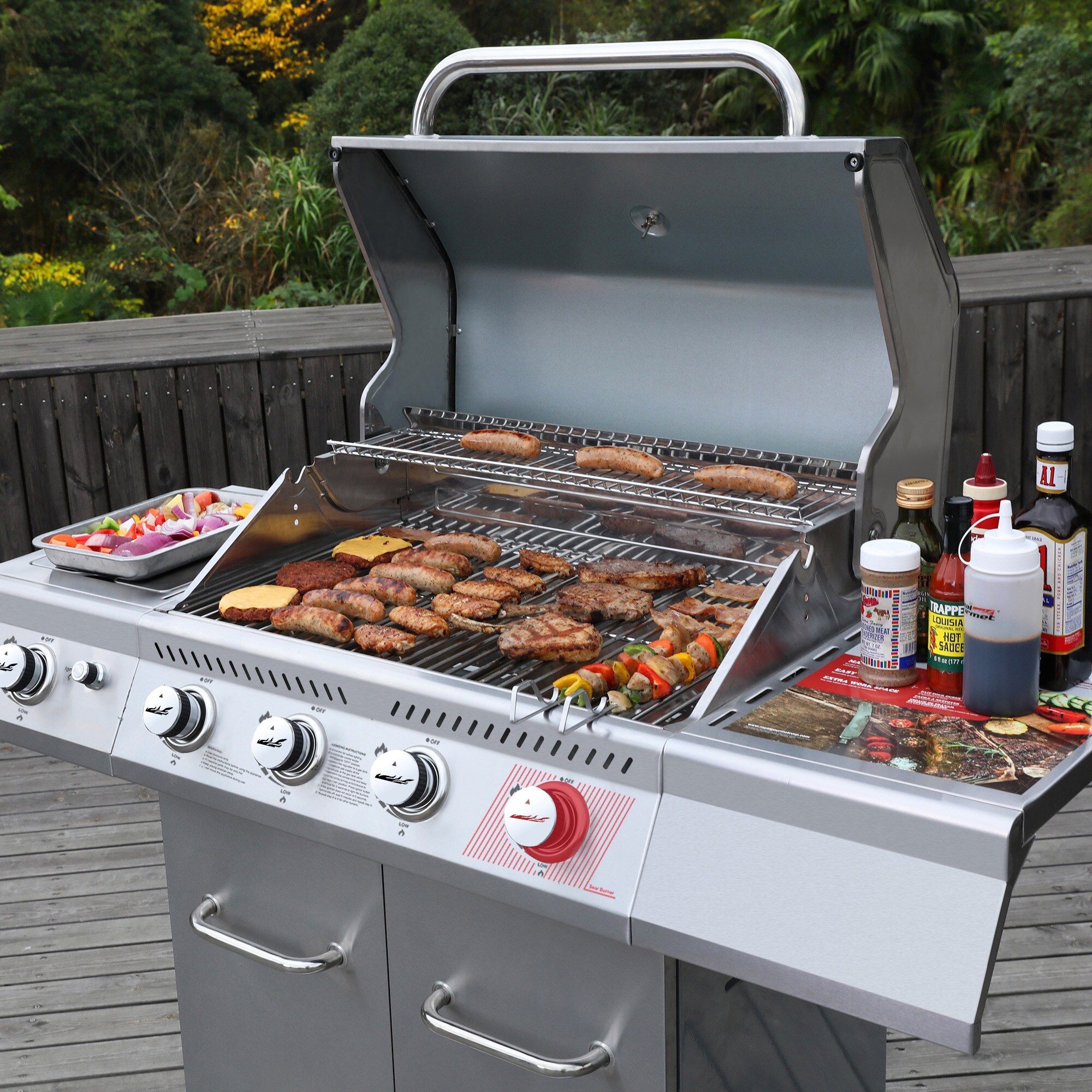 Royal Gourmet GA4402S Stainless Steel 4 Burner Cabinet Style Gas Grill with Sear Burner and Side Burner Silver Propane Gas