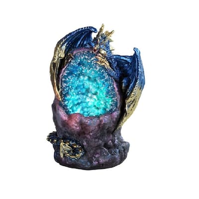Q-Max 5"H Blue Dragon with LED Blue/Purple Crystal Stone Statue Fantasy Decoration Figurine