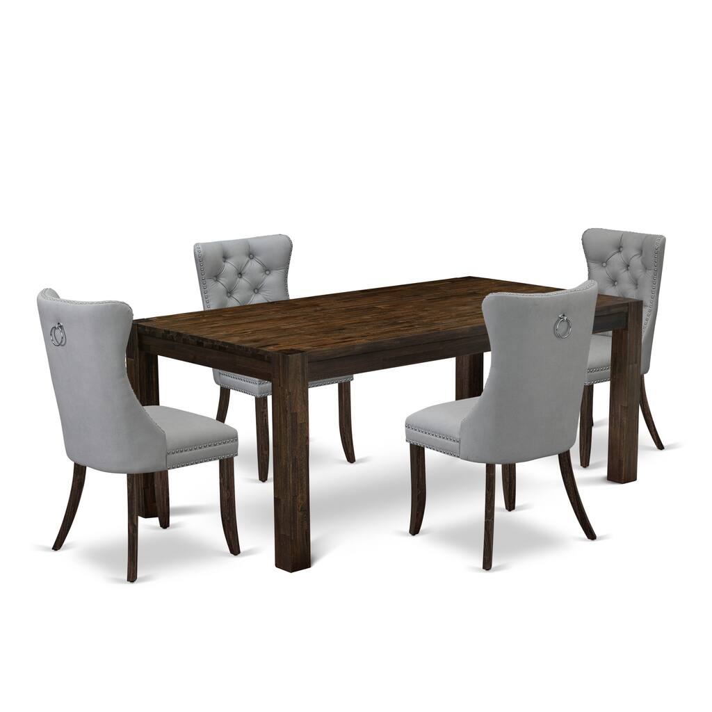 East West Furniture Kitchen Table Set Consists of a Rectangle Dining Table and Chairs, Distressed Jacobean (Pieces Options)