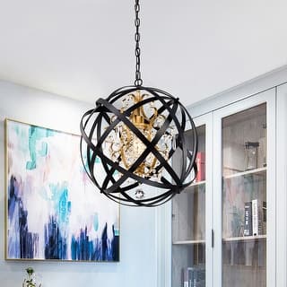 Kassdin Matte Black+Gold Metal and Crystal Orb 1-Light Chandelier