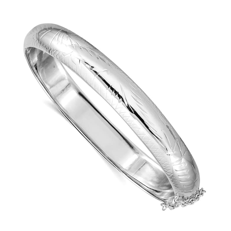 Curata 925 Sterling Silver 7.25" Diamond-cut Classic Hinged Bangle Bracelet - 7 sizes - 9.5 mm - White