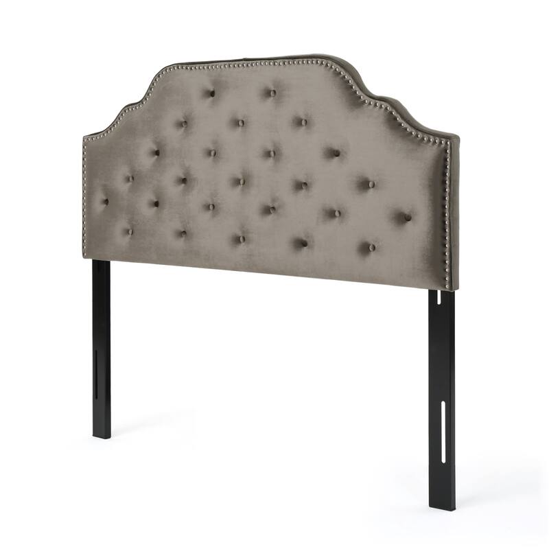 Queen Size Tufted Upholstered Headboard with Nailhead Trim, Velvet Fabric, Adjustable Height, Modern Button Design