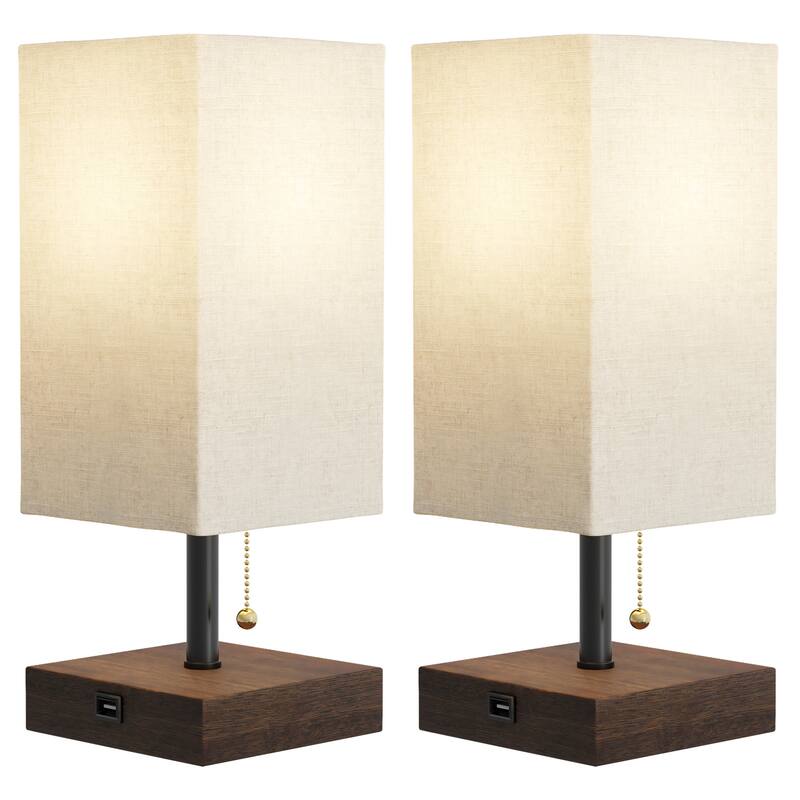 Lavish Home Rectangle Bedside Desk lamp with Charging outlet and USB