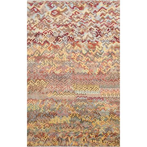 Modern Gabbeh Kashkoli Oriental Wool Area Rug Handmade Foyer Carpet - 5'5" x 7'9"
