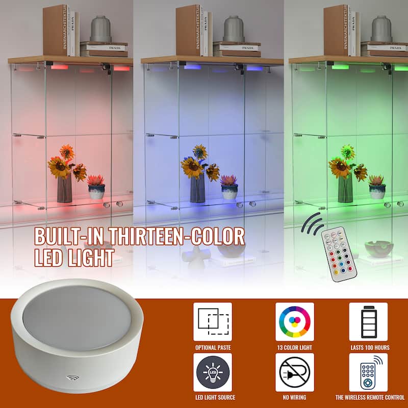 65.9" Modern Glass Display Cabinet with LED Lights, 2 Lockable Drawers & 4 Shelves, Curio Storage Case