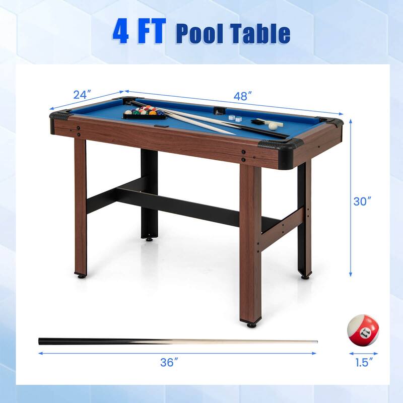 48" Wooden Billiard Tables Snooker Table Compact Pool Game Table