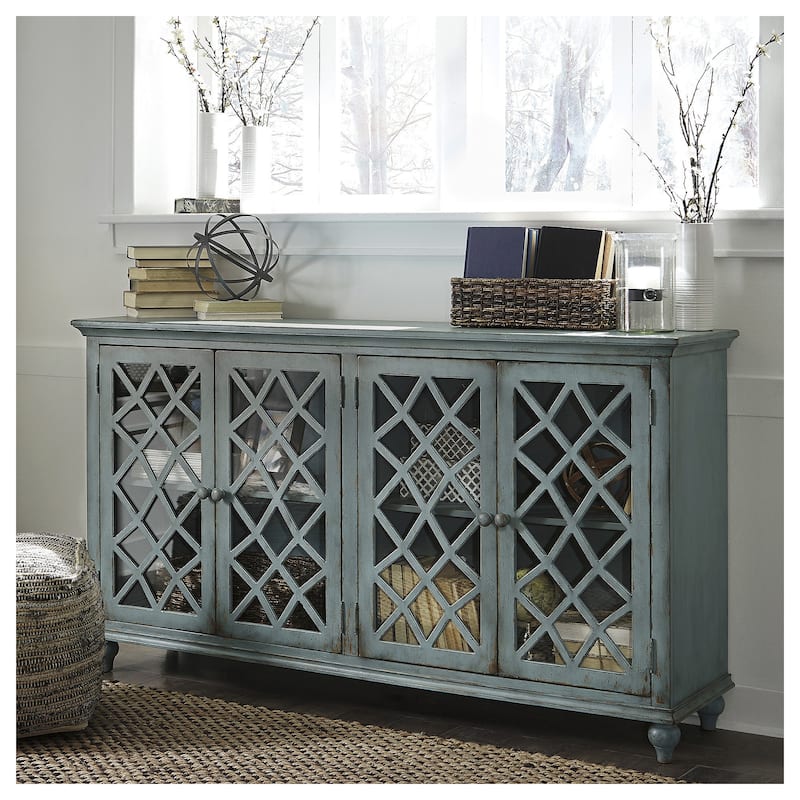 Signature Design by Ashley Mirimyn Blue Accent Cabinet - 68.5" W x 15.88" D x 37.88" H - 68.5" W x 15.88" D x 37.88" H - Blue