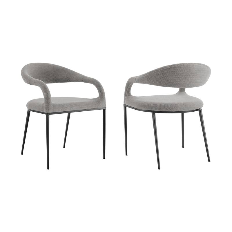 HomeRoots Set of Two Gray And Black Upholstered Polyester Open Back Dining Arm Chairs