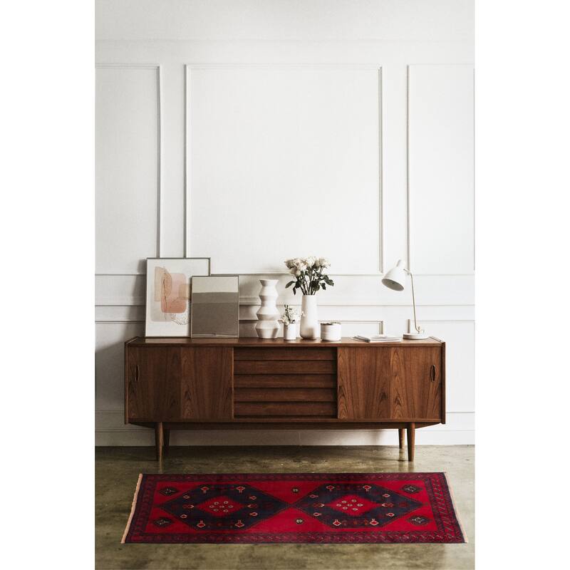 ECARPETGALLERY Hand-knotted Teimani Red Wool Rug - 3'2 x 6'1