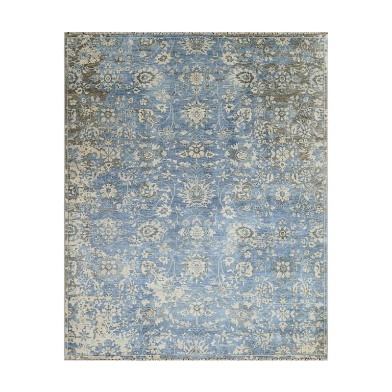 Hand Knotted LoomBloom Blue Turkish Oushak Wool Transitional Rug - 8' 2'' x 10'