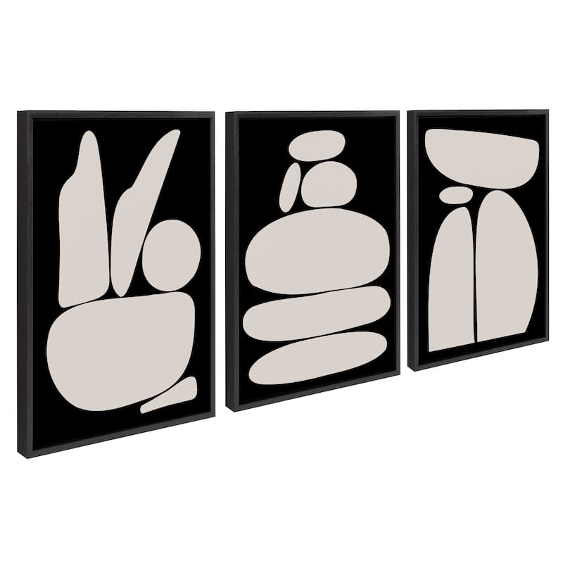 Kate and Laurel Sylvie Zen Rock Canvas by The Creative Bunch Studio - 3 Piece 18x24 - Plastic - Black