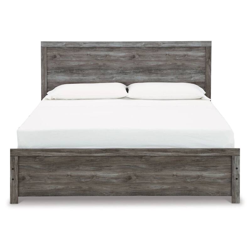 Roso King Panel Bed with Wood Grain Finish, Dark Gray Wood-Laminate
