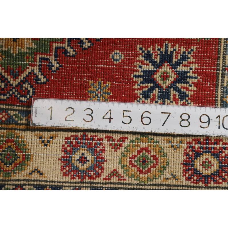 Red Kazak Foyer Rug Traditional Handmade Geometric Wool Carpet - 2'8"x 3'11"