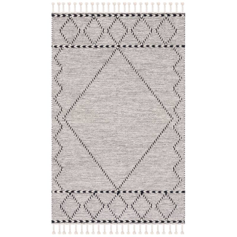 SAFAVIEH Handmade Vermont Christen Boho Wool Tassel Rug - 6' Square - Ivory/Black