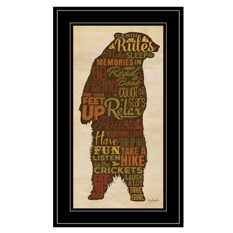TrendyDecor4U Farmhouse "Cabin Rules" Framed Print Wall Art by Lauren Rader - Earthtone