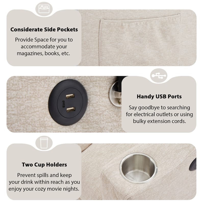 Convertible Sofa Bed with 3 USB Ports, 2 Side Pockets,2 Cup Holders