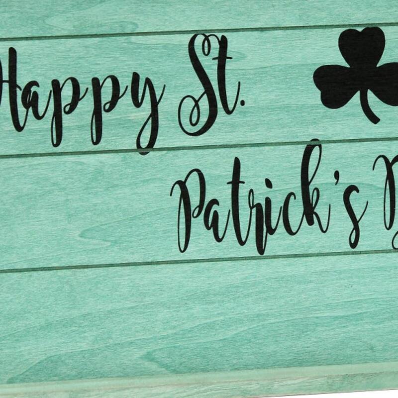 HomeRoots 16" Green And Black Happy St. Patricks Day Serving Tray With Handles - 15.50 in. x 2.25 in. x 12.00 in.