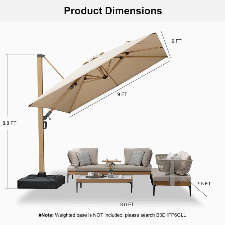 PURPLE LEAF 12ft Wood Grain Premium Patio Cantilever Umbrella