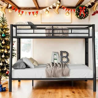 Full XL over Queen Metal Bunk Bed with Ladder and Safety Guardrails,Kids Bed Design