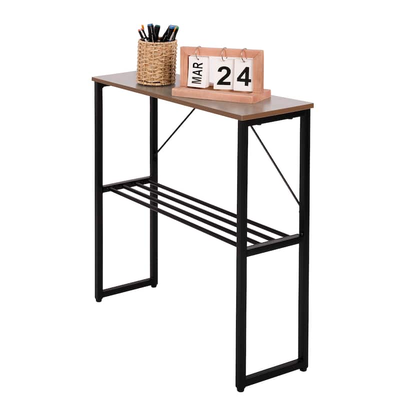 Narrow Side Table with Shelf, 25-inch Tall End Table for Small Space