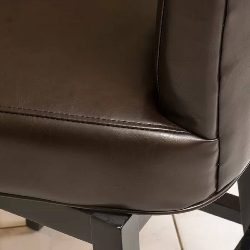 28" Modern Swivel Bar Stool with Leather Seat Backrest, Solid Wood Legs, for Bar Dining Room Living Room and Café