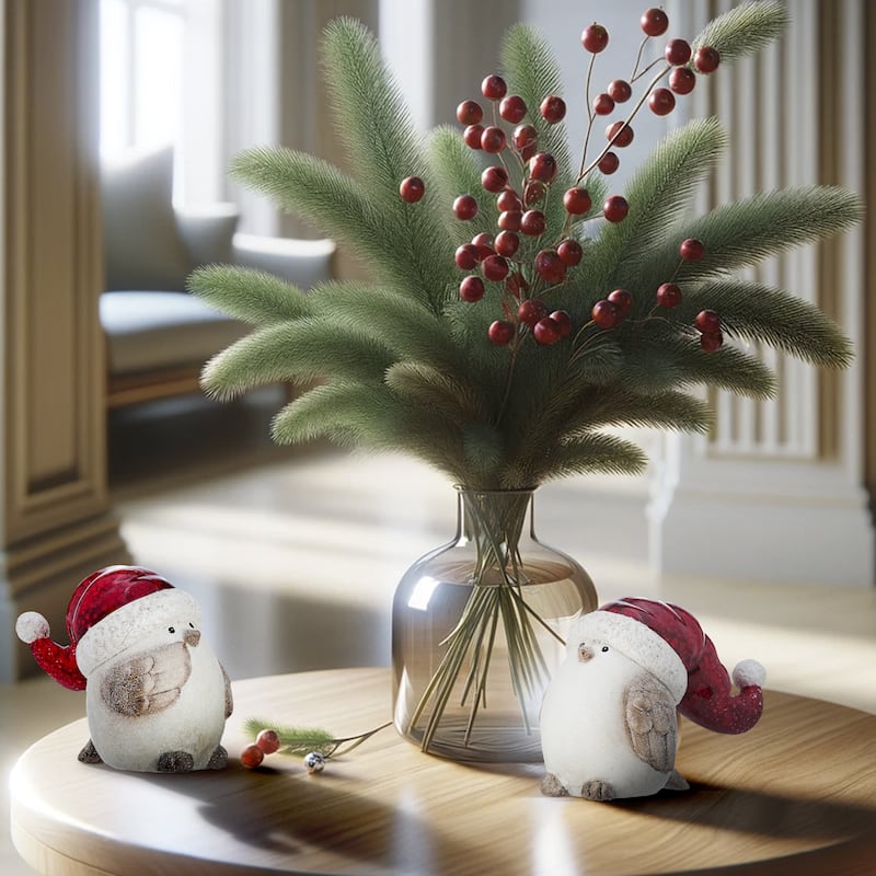 4.5"Resin Frost Bird With Santa Hat Set of 2
