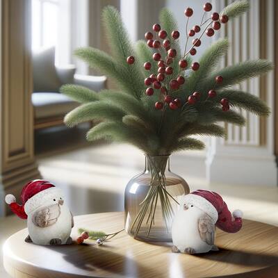4.5"Resin Frost Bird With Santa Hat Set of 2