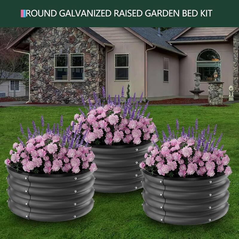 3 PCS Round Galvanized Raised Garden Beds Outdoor for Flower Herb Vegetable