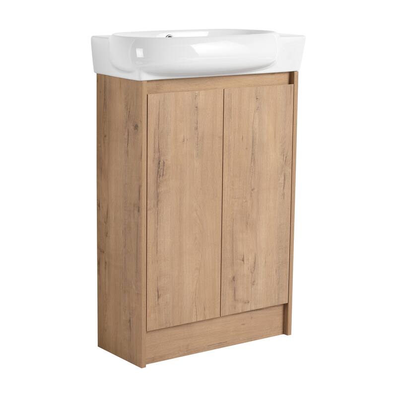 Compact Bathroom Vanity with Sink, Oval Single Ceramic Sink Bathroom Cabinet for Small Bathroom