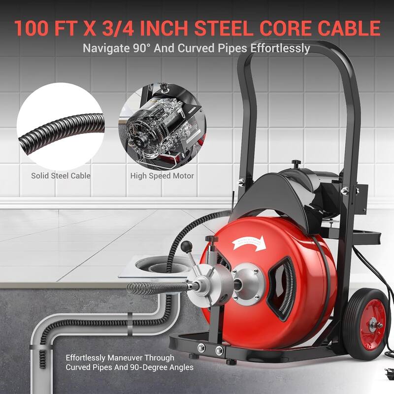 Auto-Feed Portable Electric Drain Cleaning Machine for 2" to 4" Pipes