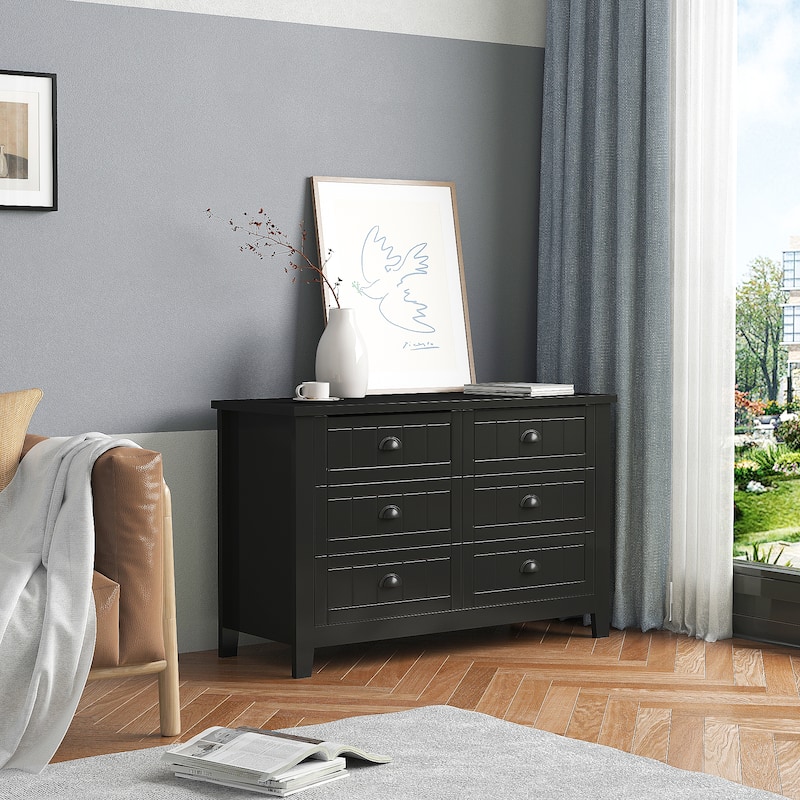 Antique Style 6-Drawer Double Dresser with Retro Shell Handle for Bedroom, Living Room