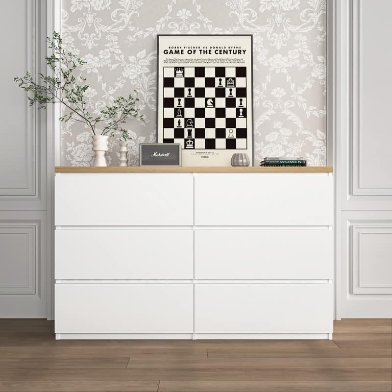 6-Drawer Wood Storage Cabinet, Wide Dresser and Organizer for Bedroom, Living Room