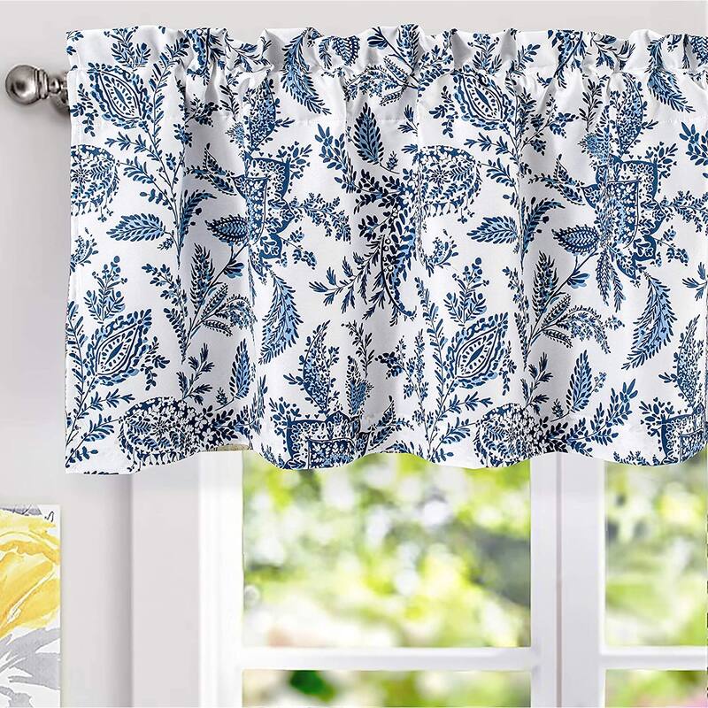 DriftAway Isla Paisley Floral Pattern Blackout Thermal Insulated Window Curtain Valance Rod Pocket - 52 x 18 - 52 x 18