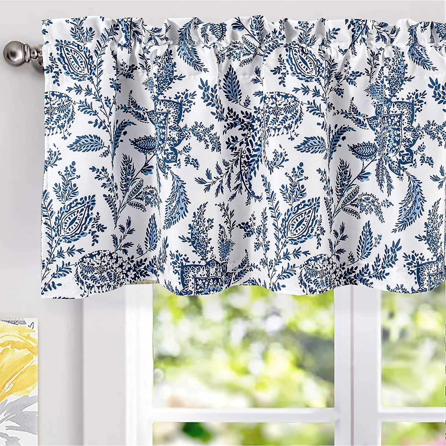 DriftAway Isla Paisley Floral Pattern Blackout Thermal Insulated Window Curtain Valance Rod Pocket - 52 x 18 - 52 x 18