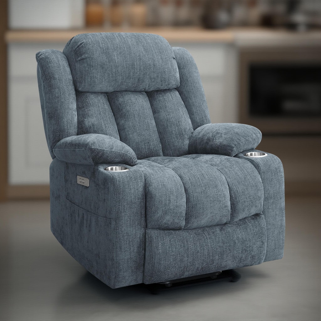 Limi Power Lift Recliner Chair, Slate Blue, USB Port, Cupholders