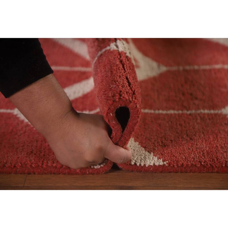 Hand Knotted Oriental 100% Wool Carpet Modern All-Over Red Gabbeh Area Rug - 7' 11'' X 4' 11''