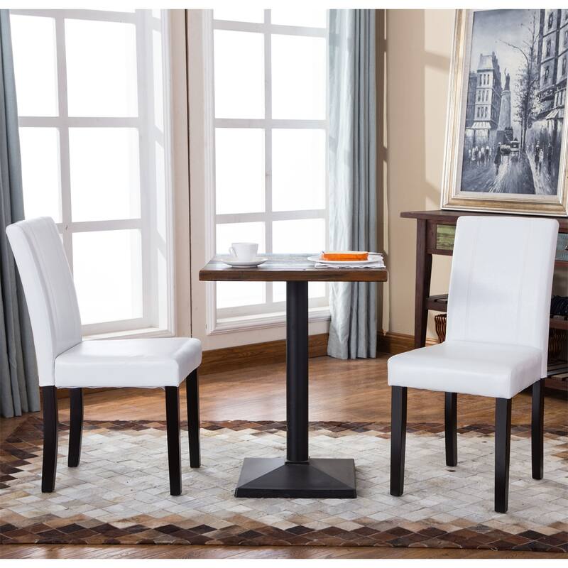 Urban Style Solid Wood Leatherette Padded Parson Chair, Set of 2 - White